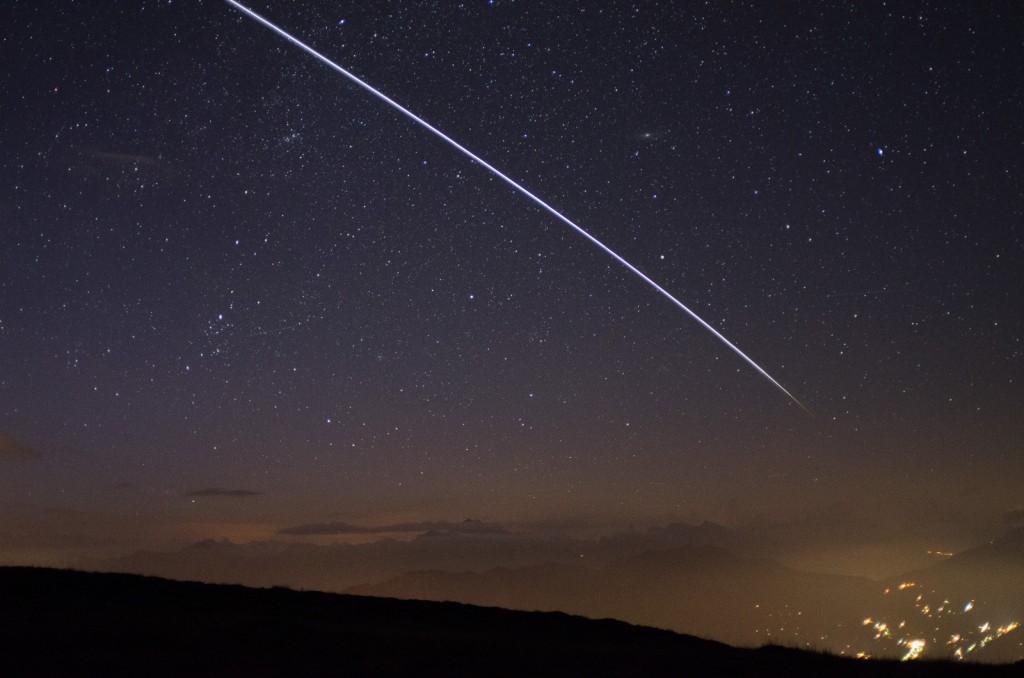 The ISS passing overhead is recorded as a bright trail on this image created from multiple isngle exposures.